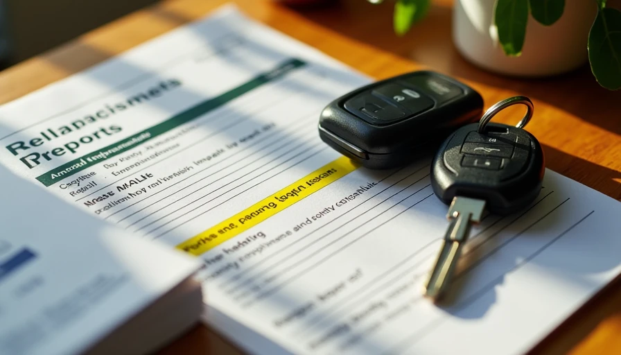 Reliability report with highlighted issues, car keys and repair invoices on table